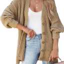 SHEWIN Womens Oversized Long Cardigan Sweaters Open Front Button Long Lantern Sleeve Knit Chunky Sweater Outerwear Coats (Brown)