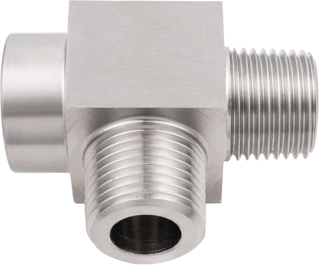 Yoebor Stainless Steel 304 Pipe Fitting Female Run Tee, 1/4" NPT Female x 1/4" NPT Male x 1/4" NPT Male 3-way T-fitting, 1pc