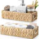dreamkey Nesting Wicker Storage Baskets for Organizing with Handles - Small HandWoven Water Hyacinth Toilet Paper Basket for Back of Toilet Tank Top - Storage Baskets for Coutertop Organizer, 2 Pack
