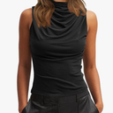 Tankaneo Womens Sleeveless Tank Tops Slim Fitted Mock Neck Draped Stretchy Summer Casual Ruched Tops
Size Small