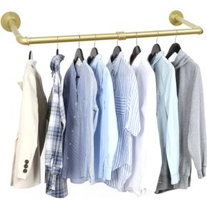 36 inch Gold Industrial Pipe Clothes Rack,Pipe Garment Rack Hanging Rod Bar for Closet Storage,Laundry Room Up to Max Load 135lbs