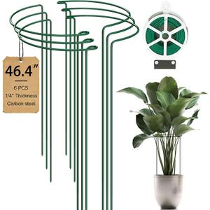 6-Pack 46.3 Plant Support Stakes, Steel Plant Cage & Peony Tomato Hydrangea Cage, Garden Stakes for Outdoor Plants, Heavy-Duty Plant Stakes, 16.7 Support + 29.6 Extension Tubes