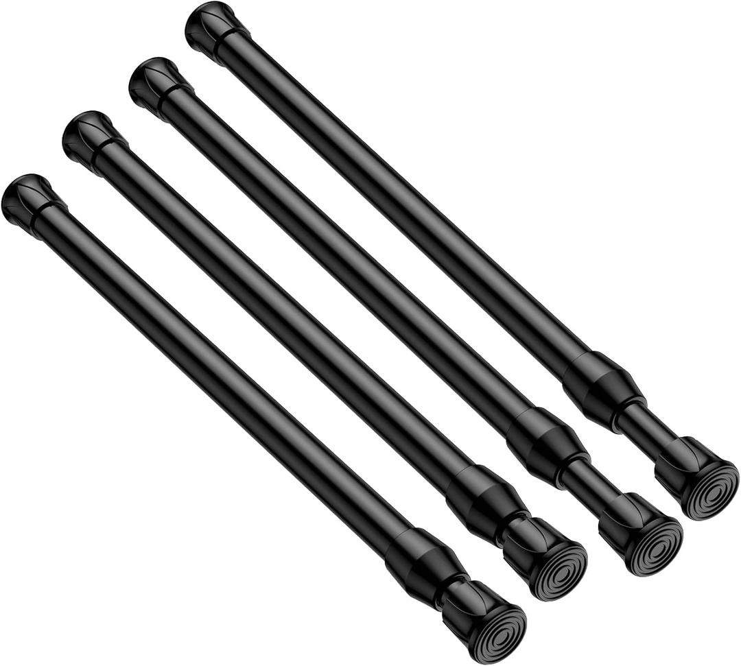 4 Pcs Small Spring Tension Curtain Rod 12 to 19 Inch, Mini DIY Spring Tension Rods No Drill for Slim Window Cupboard Closet, Black