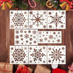 8 PCS Snowflake Stencil for Crafts, Reusable Christmas Stencil Winter Xmas Holiday Snowflake Template DIY Snowflake Stencil for Painting on Wood, Gift Box, Windows, Wall, Door, Home Decor