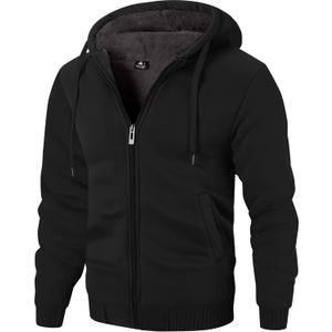 ZITY Men's Zip Up Hoodie Heavyweight Winter Sweatshirt Fleece Sherpa Lined Warm Jacket (Large, Black)
