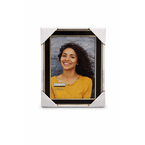 Malden International Designs Black Sleek With Silver Inside Border Picture Frame, 5x7, Black