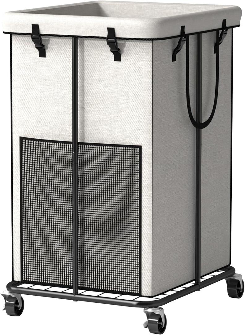 150L Large Laundry Basket with Wheels, Rolling Laundry Hamper with Removable Laundry Bag & Metal Frame, Oxford Fabric Dirty Clothes Hampers for Bedroom, Laundry Room, Bathroom, Dorm(White)