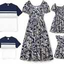 PATPAT Family Matching Summer Outfits, Mommy and Me Matching Shirts Dresses Paisley Print Matching Dresses for Family L