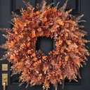 26" Artificial Fall Eucalyptus & Fern Wreath for Front Door Decor(Orange)