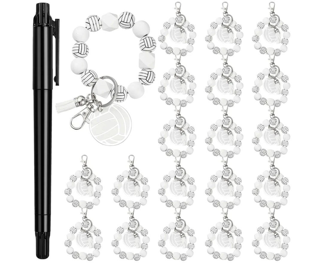 20 Pcs Volleyball Charm Keychains Team Gifts Wood Bead Sports Wristlet Bracelets Volleyball Favors for Coach Players