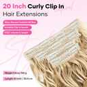 Curly Clip In Hair Extensions, 4PCS 20 Inch Dark Blonde with Highlights Extensions Clip Ins, Lace Weft Short Curly Invisible Natural Hairpieces for Women