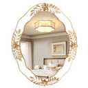 Fobule Gold Mirrors for Wall, 22"x29" Oval Metal Frame Decorative Mirror, Chic Floral Ornate Hanging Vanity Mirror for Dresser, Bathroom, Mantel,Entryway