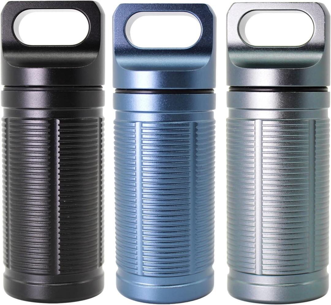 PPFISH Military Grade Air-Tight EDC Accessory Case, Waterproof Pill Fob Capsule/Match Case Battery Holder, Outdoor Survival Storage Container Dry Box (Pack of 3)