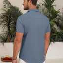 TUREFACE Mens Button Down Casual Summer Beach Shirts Short Sleeve Vacation Wedding Shirt with Pocket (Blue, S)