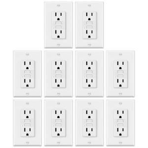 10 Pack GFCI Outlets 15 Amp, Non-Tamper Resistant, Decor GFI Receptacles with LED Indicator, Ground Fault Circuit Interrupter, Wallplate Included, ETL Listed, White