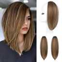 REECHO Clip in Hair Volumizer, 2PCS 12 inch Short Thick Clip in Hairpieces Adding Extra Volume Hair Extensions for Women - Chocolate Brown with Highlights
