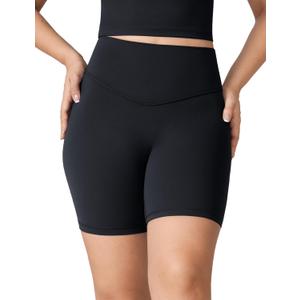 Hugcurve No Front Seam High Waisted Workout Biker Shorts for Women 6 Inches Tummy Control Buttery Soft Yoga Pants Gym (X-Small, Black)