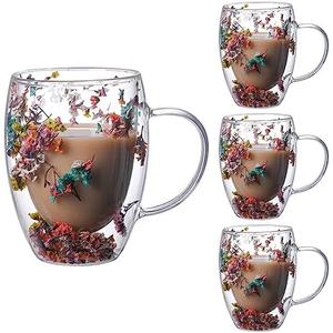 NBHUZEHUA Double Wall Glass Coffee Mugs Set of 3 Espresso Cups for Cappuccino Tea Latte Cute Mug Insulated Glasses