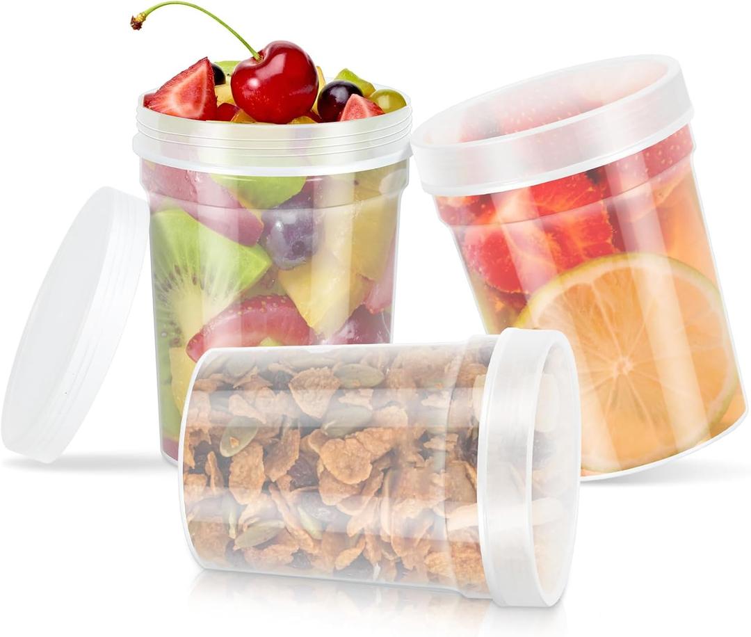 32 oz Twist Top Deli Container With Lids, Plastic Soup Freezer Food Storage Containers BPA Free, Leak Proof, Stackable, Microwave Dishwasher Safe-3 Pack (Clear)