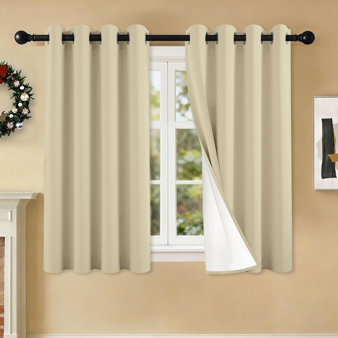 2 Panels 100% Blackout Curtains, Lightweight Thermal Insulated Grommet Drapes for Bedroom Living Room, Light Blocking Window Treatment, Pack of 2, 54x54 Inches, Beige