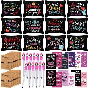 Sabary 48 Pcs Nurse Appreciation Gifts Set 12 Nurse Makeup Cosmetic Bag 12 Notebooks Pocket Journal 12 Doctor Nurse Ballpoint Pens 12 Stethoscope Rn Bracelet for Nursing Students School (Novelty)