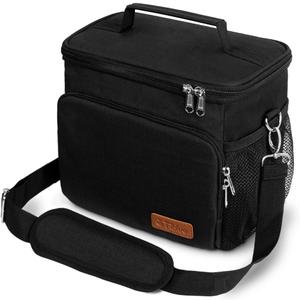 Tiblue Insulated Lunch Bag for Women/Men, Reusable Lunch Box for Office Work School Picnic Beach - Leakproof Freezable Cooler Bag with Adjustable Shoulder Strap for Kids/Adult(Medium,Black)