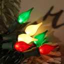 Red White and Green Christmas Lights, 50 LED Mini String Lights Plug in with Green Wire and C3 Glass Bulbs for Outdoor Indoor Xmas Tree, ETL Certified (Multicolor)