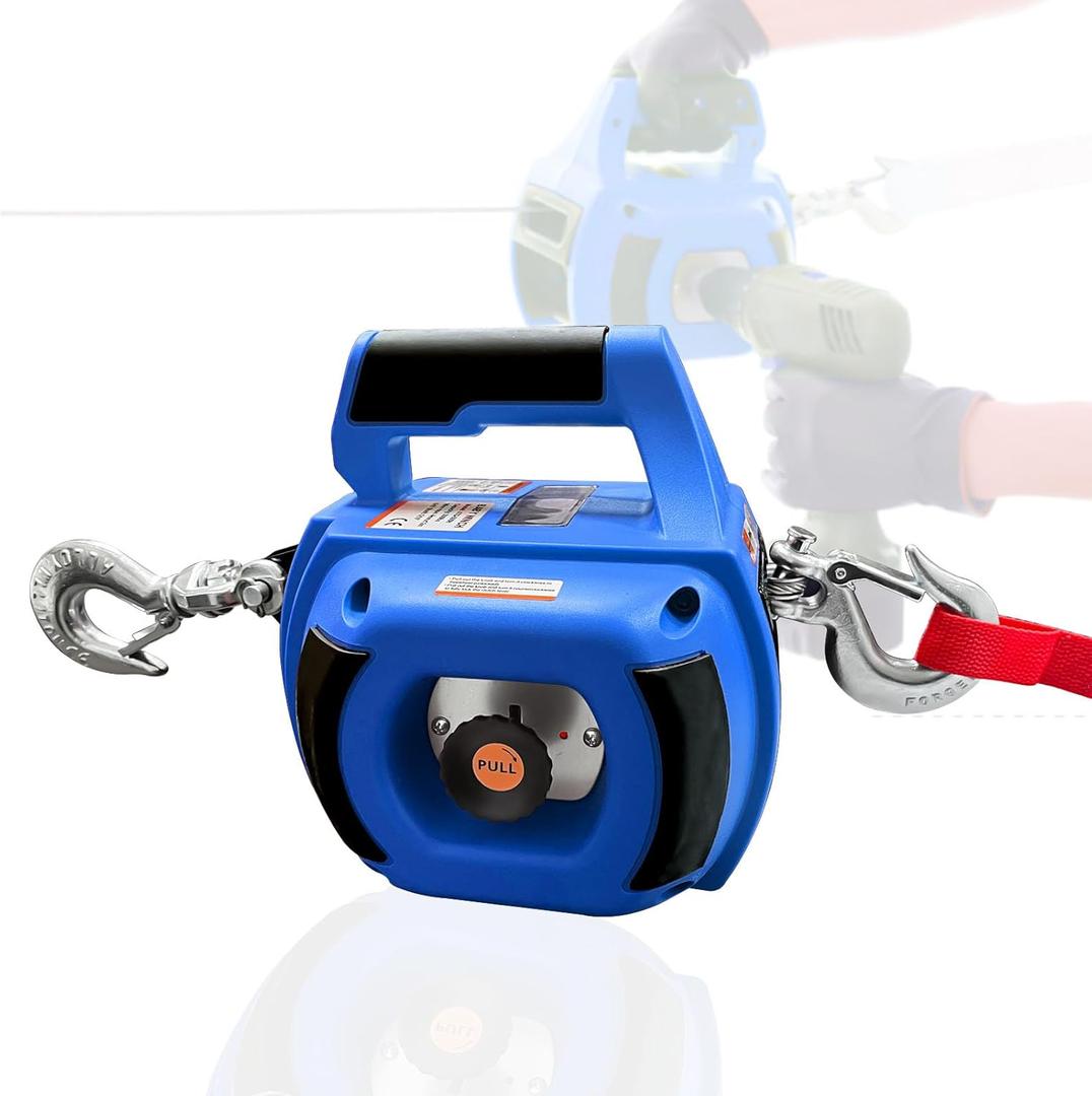 Portable Drill Winch 1000 LB Pulling Capacity with 40 Feet Alloy Steel Wire Rope | Hand Winch for Lifting & Dragging(Blue)