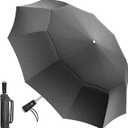 Satol 54 Inch Large Golf Umbrella, Windproof 10 Ribs Automatic Open/ Close Oversize Double Canopy Portable Folding Travel Umbrella, UPF 50+ Sun & Rain Compact Lightweight Umbrellas for Outdoor, Black