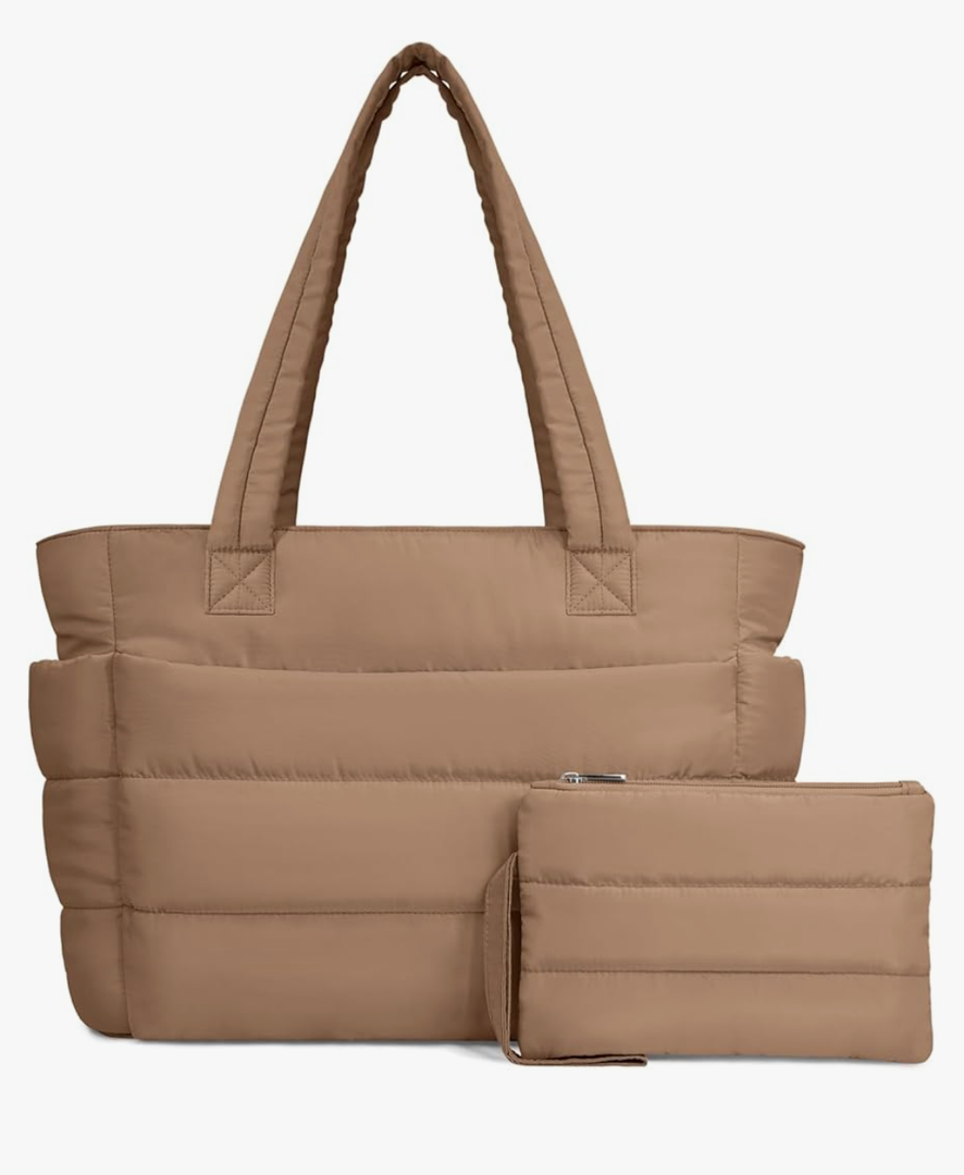 TOPDesign Puffer Tote Bag for Women, Lightweight Puffy Handbag with Compartments, Quilted Shoulder Bag for Work, Travel, Gym
