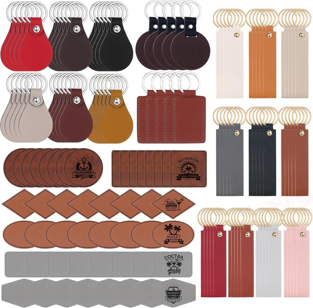 Ecation 150 Pcs Lasable Engravable Blanks 60 Leather Hat Patches 90 PU Leather Key Fob Kit Laser Blanks Keychain for DIY Custom Laser Engraving Craft Gifts Sublimation Hat Jacket Backpack(Multicolor)