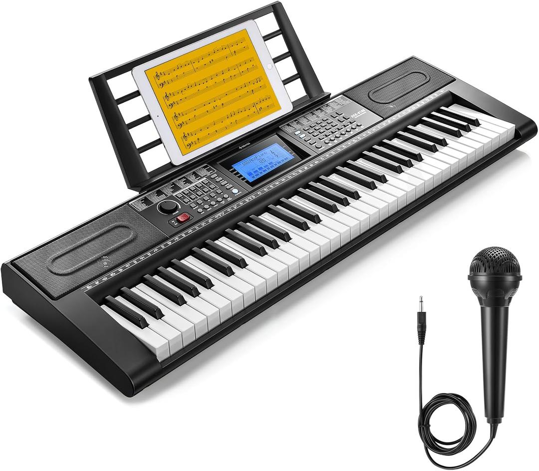 Donner Keyboard Piano, 61 Key Piano Keyboard for Beginner/Professional, Electric Keyboard Kit with 249 Voices, 249 Rhythms - Includes Music Stand, Microphone, Black (DEK-610S), Compact