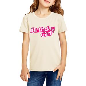 Haloumoning Birthday Girl Shirt Kids Short Sleeve Crewneck T-Shirts Tees Birthday Outfit 5-14 Years (11-12 Years, Beige)