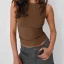 Trendy Queen Women Going Out Summer Tank Tops Spring Casual Basic Cute 2026 Sleeveless Shirt Vacation Fashion Outfit Clothes (Brown, XS)