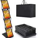 Literature Catalog Rack, Foldable Magazine Brochure Display Stand, Magazine Floor-Standing with Portable Oxford Bag, for Office Store and Exhibition Trade Show (4 Pockets, Black)