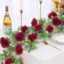 Dolicer 4Pcs 26Ft Artificial Eucalyptus Garlands with Flowers - 8 Roses, Faux Floral Greenery Garlands Fake Flowers Vines for Wedding Table Centerpieces Arch Party Ceremony Backdrop Decor (Red)