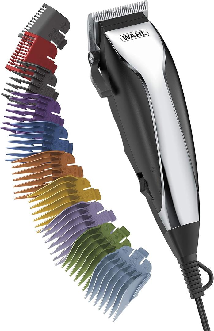 Wahl Home Haircutting Corded Clipper Kit with Adjustable Taper Lever, and 10 Color Coded Guards for Easy Clipping & Trimming - Model 79722 (20 Piece Set)