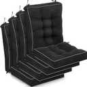 Juexica 4 Sets Outdoor Patio Cushions High Back Outdoor Chair Cushions Rocking Cushion Waterproof Indoor Patio Fastness Chair Pads with Ties for Seasonal Indoor Home Office (Black)