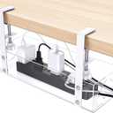 Acrylic Under Desk Cable Management Tray, OMOTON Neat and Smooth Cable Organizers with Clamp for Wire Management,2 Hole Under Desk Storage, Clear
