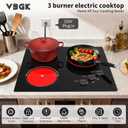 VBGK Electric Cooktop,24 inch 220V Stove Top,Touch and Knob Control,LED,9 Power Levels, Kids Lock &Timer,Overheat Protection,5000W 3 burner electric cooktop.