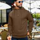 Vssjavun Mens Pullover Hoodie Casual Textured Long Sleeve Half Button Hooded Sweatshirt Brown (Brown, XL)