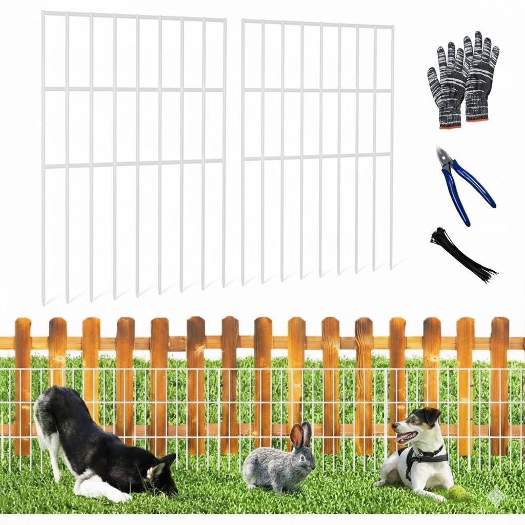 25pcs Garden Fence Animal Barrier 27ft(L) X 17in(H) No Dig Barrier Fencing Dog Rabbits Blocker 9 Vertical Metal Wire Rustproof Border Decorative Fences for Outdoor, Yard, Patio