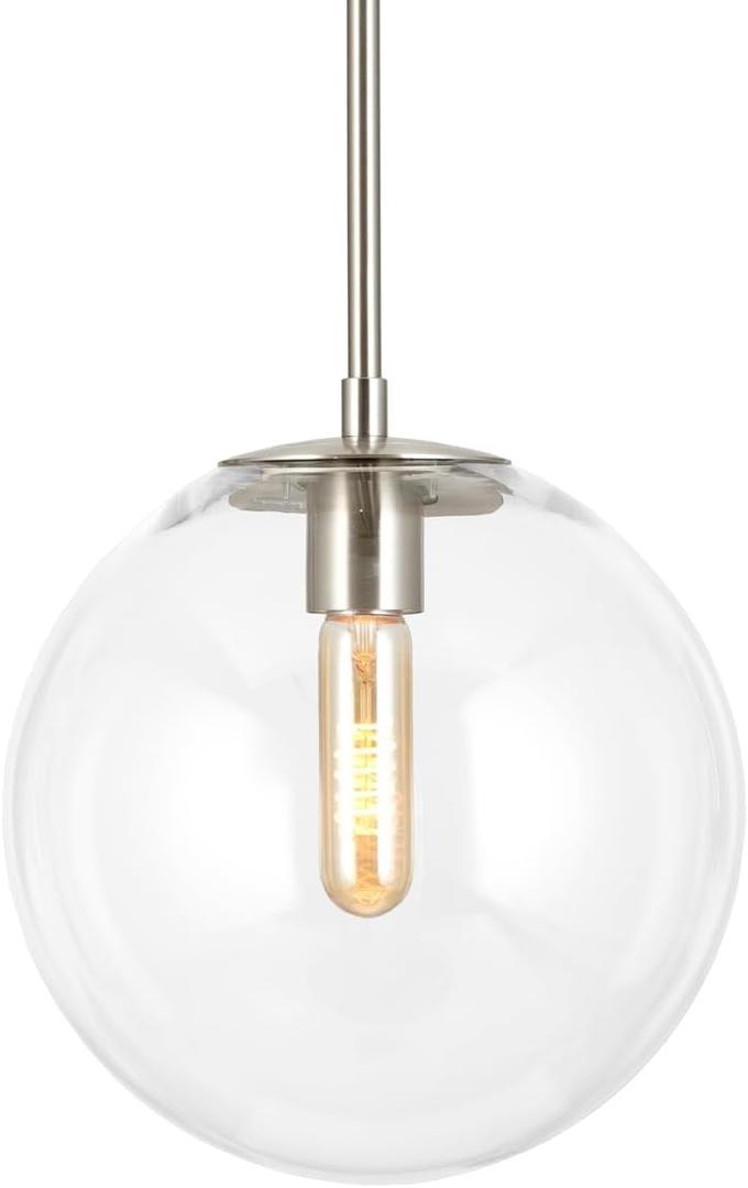 10 inch Glass Pendant Light for Kitchen Island, Brushed Nickel Hanging Lamp for Entryway, Dining Room, Bedroom, Bathroom EH66250P1