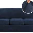 H.VERSAILTEX Modern Velvet Plush 4 Piece High Stretch Sofa Slipcover Sofa Cover Furniture Protector Form Fit Luxury Thick Velvet Sofa Cover for 3 Cushion Couch Width Up to 90 Inch (Sofa,Navy)