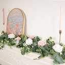 N&T NIETING 2 Pack Artificial Eucalyptus Garland with Flowers, Faux Greenery Garland Decor 6FT Eucalyptus Vines, Fake Hanging Vines Summer Garlands for Mantle Wedding Backdrop Mothers Day Decorations