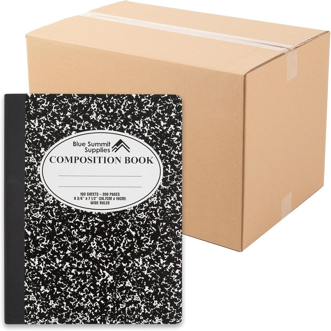 Blue Summit Supplies 48 Pack Composition Notebooks Bulk, Wide Ruled, Black
