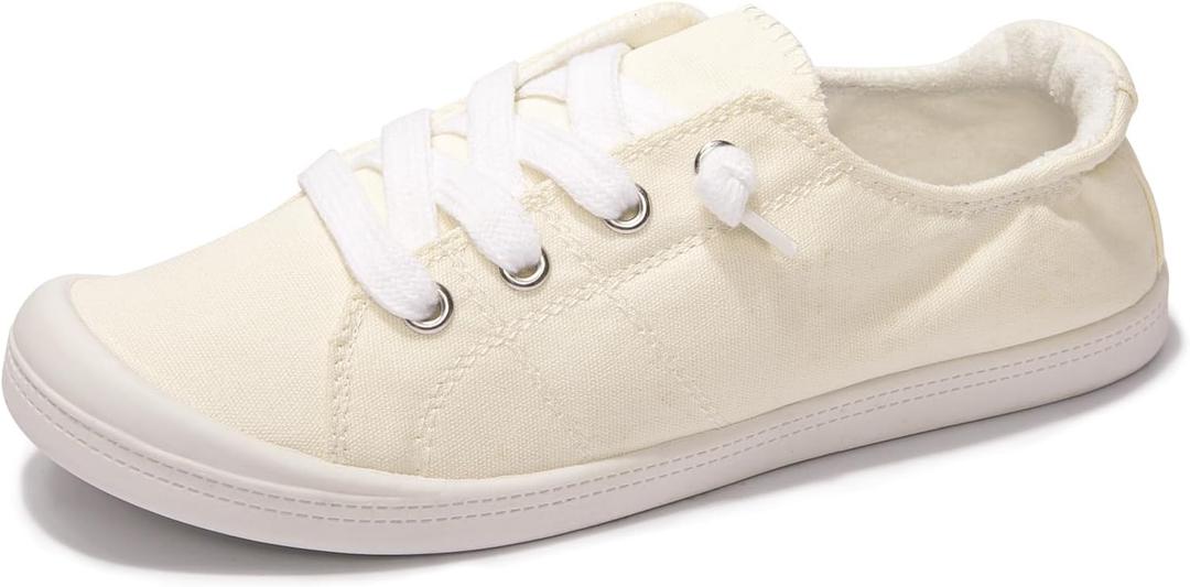 Women's Slip On Canvas Sneaker Low Top Casual Walking Shoes Classic Comfort Flat Fashion Sneakers (6, Beige)