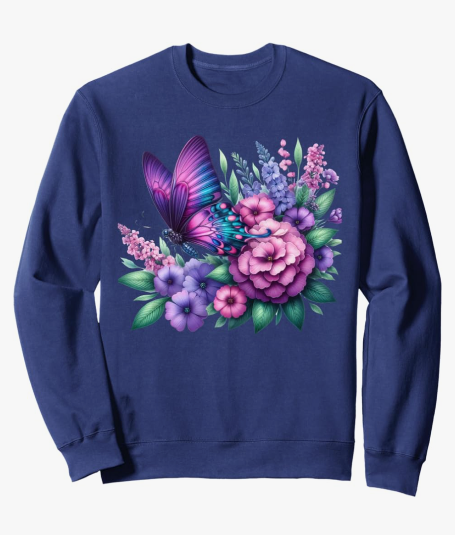 Floral Spring Flower Butterfly Women Sweatshirt size M