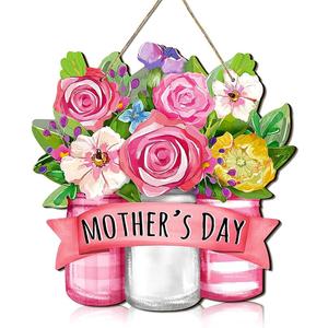Happy Mother's Day Welcome Wood Sign, Wooden Flower Hanging Board Mothers Day Wreath Decorations for Mom and Grandma Home Front Door Farmhouse Wall Porch Yard Window Decor