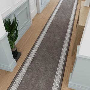 Ottomanson Mud Mat 2'7" x 4' Indoor Door Mat Machine Washable Soft Non-Slip Rug, Quick Dry Low Pile Carpet for Kitchen, Bathroom & Entryway, Greek Border Brown